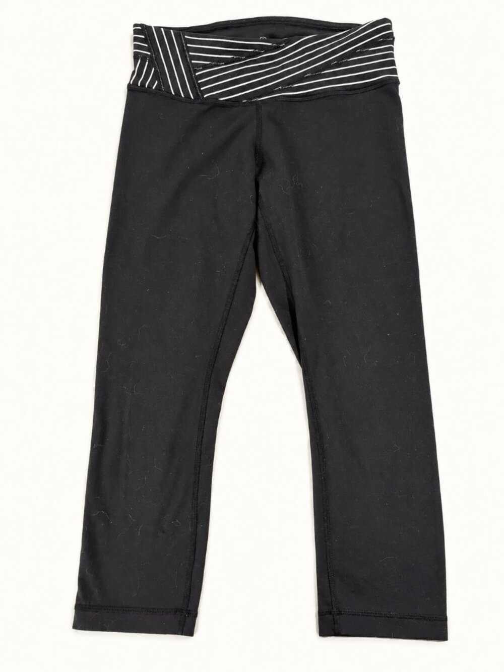 lululemon Black Reversible Cropped Leggings Striped Waistband Size 6